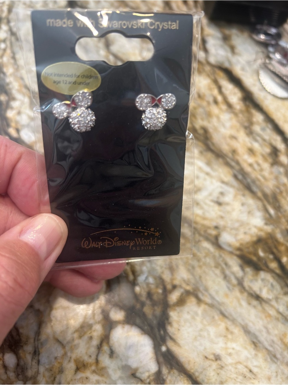 Vintage Disney Clear Crystal Minnie Mouse Stud Earrings - Silver Tone